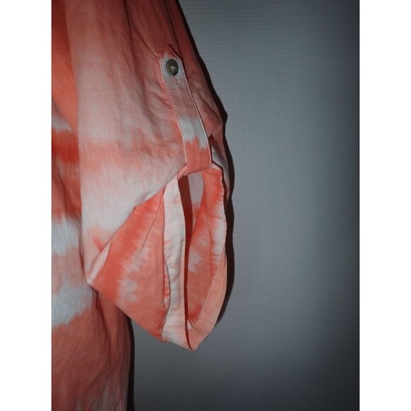 J.Jill Tunic Top Women M Orange Ombre Flowing Boho Top Roll Sleeve Pintuck casua - Picture 4 of 6